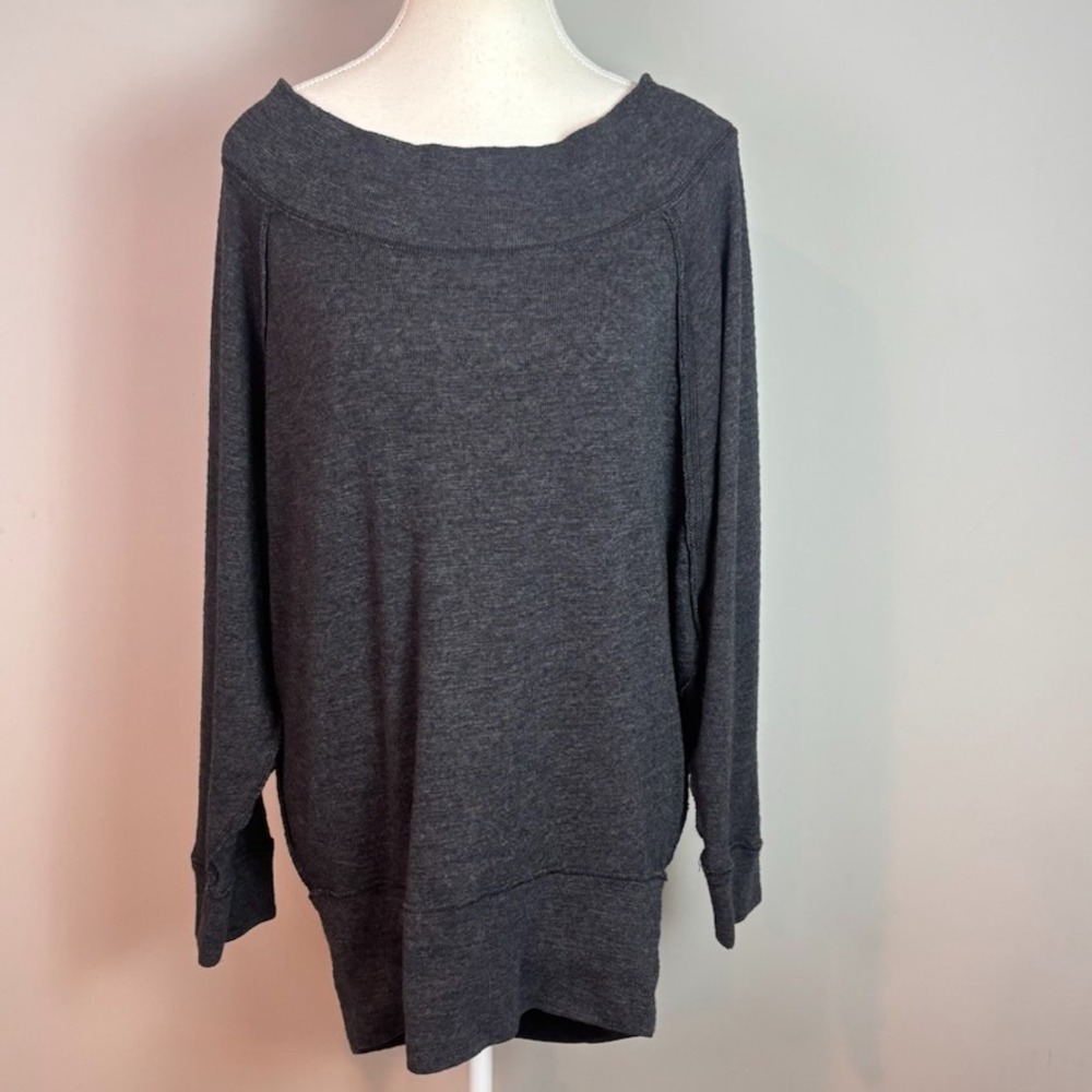 Free People We The Free Palisades Off The Shoulder Grey Thermal Tunic Top sz MED